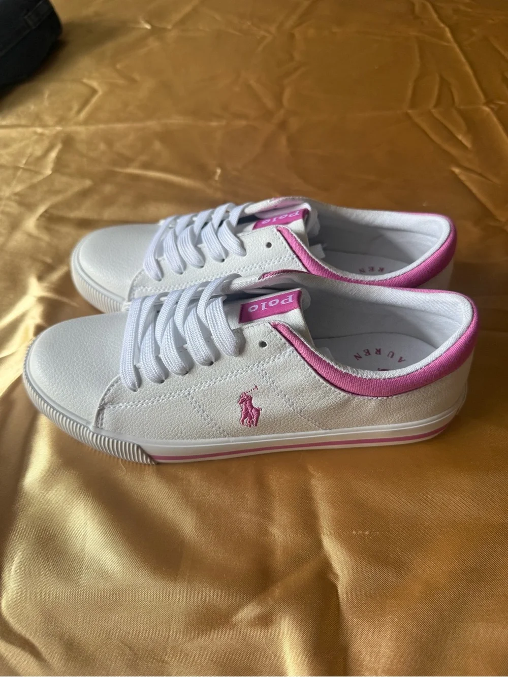 Ralph Lauren White Sneakers with Pink Trim